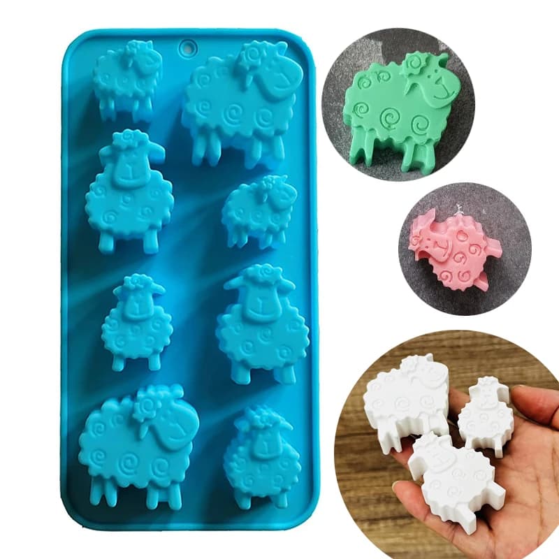 Stampo in silicone per pecore per la produzione di sapone Animale del fumetto Cioccolato Cubo di ghiaccio Caramelle Decorazione torta Pastello Cera scioglie Arte artigianale Cucina