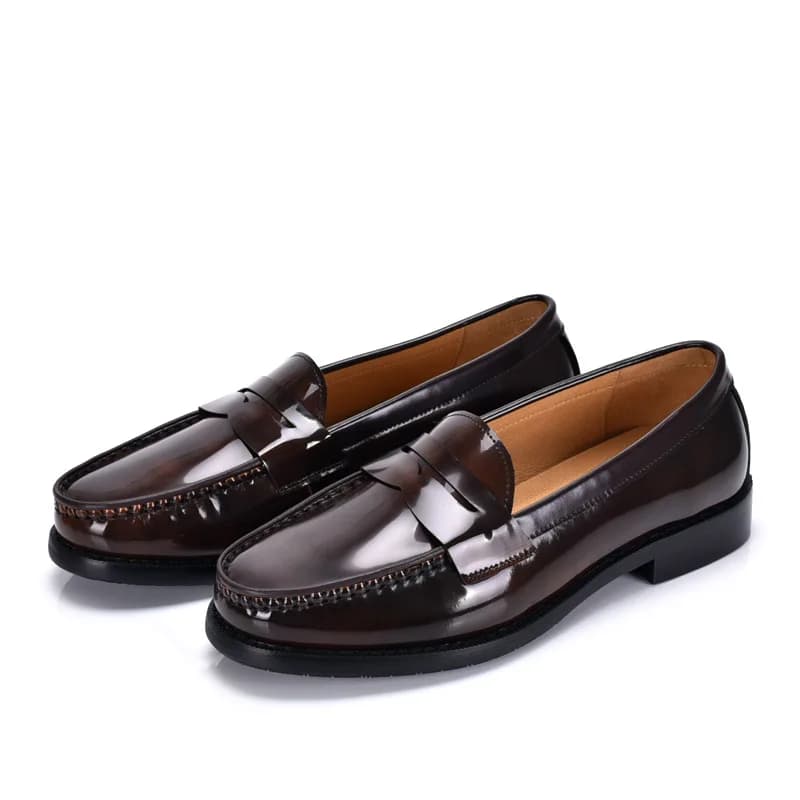 Men's All-Day Comfort Penny Loafers Premium Polished Genuine Leather Slip-On Shoes Cushioned Rubber Sole Business Casual Shoes