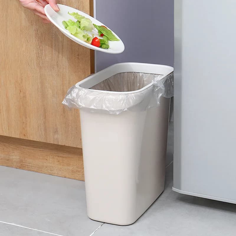 Pattumiera rettangolare per bagno, cucina, bidone per rifiuti in plastica, senza coperchio, design ad anello