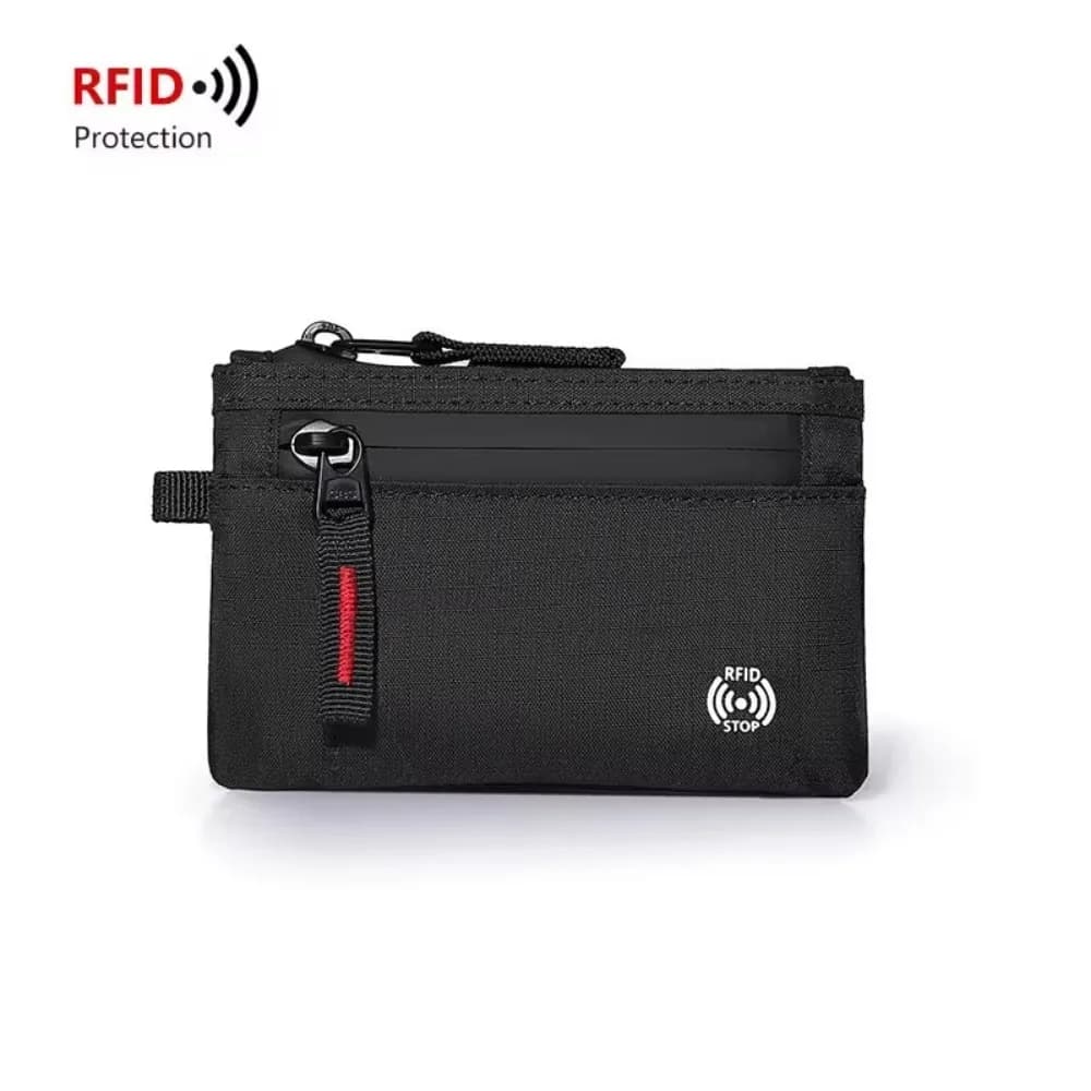 Porta carte di credito Rfid di lusso Porta carte chiave in nylon antifurto con moschettone con cerniera Portafogli da uomo Borsa da uomo