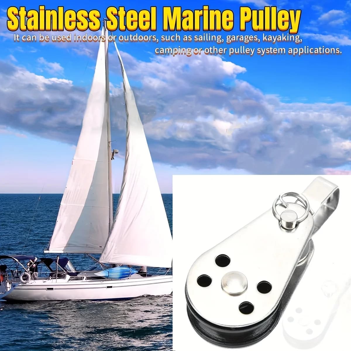 4pcs Stainless Steel Marine Pulley - Kayak & Boat Accessory, , Blocks, Bearing, Rope Runner, Universal