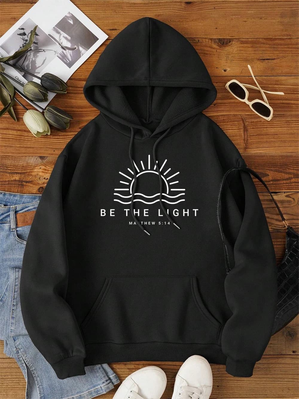 Be The Light Matthew 5:14 Uomo Donna Felpa con cappuccio in pile con tasca Felpa fitness allentata O-Collo oversize Coppia Streetwear