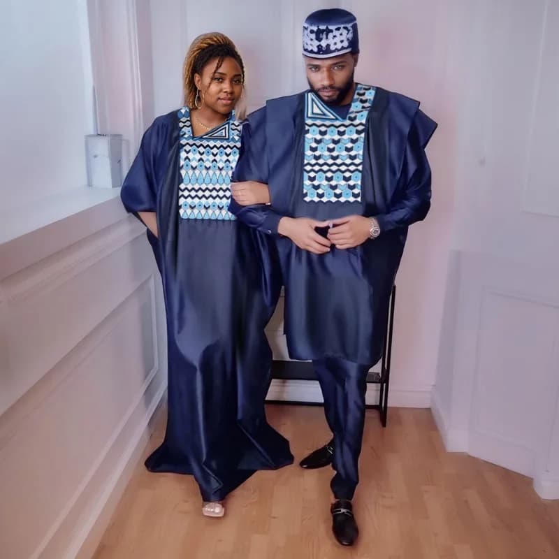 Costume africano taglie forti Cosplay Abito blu Abiti ricamati musulmani Abbigliamento casual per coppie di moda per feste unisex
