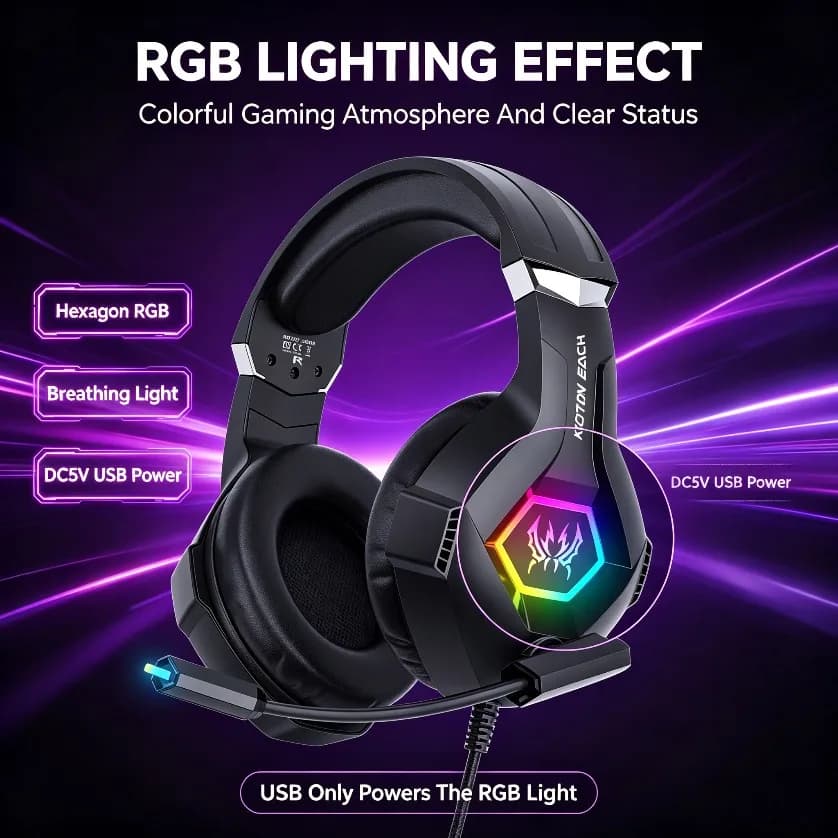 Noise Cancelling Gaming Headset Wired Stereo Bass RGB Mic For PS4 PS5 PC Xbox One Mobile 3.5mm USB Braided Cable Black