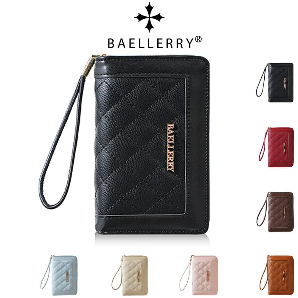 1pc-Baellerry Diamond Pattern Women's Zipper Wallet, PU Foldable Wrist Purse with Hand Strap, Multiple Card Slots, ID Window, Passport Holder, Women's Preferred Gift
