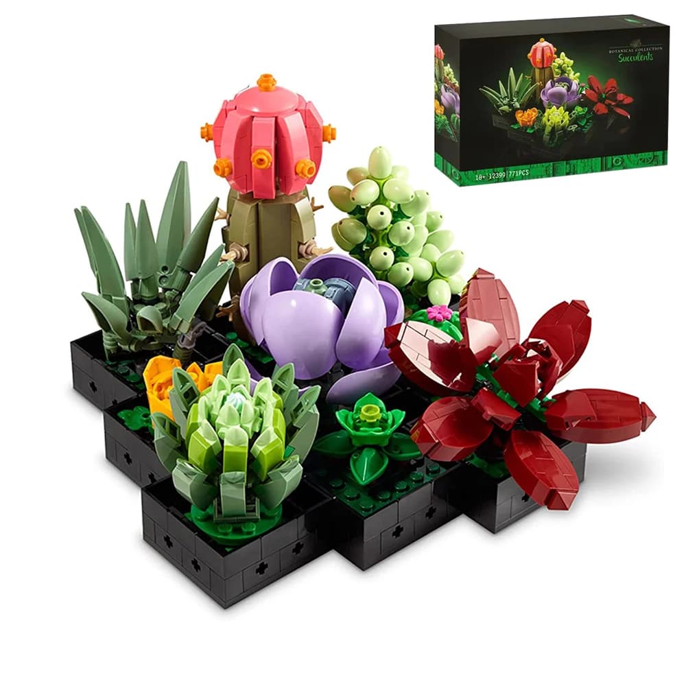 771 Pezzi di Blocchi da Costruzione Creativi a Tema Piante Grasse, Collezione Botanica, Bouquet da Assemblare, Giocattoli in Mattoncini, Regali per Bambini, Decorazione da Scrivania per Ragazzi