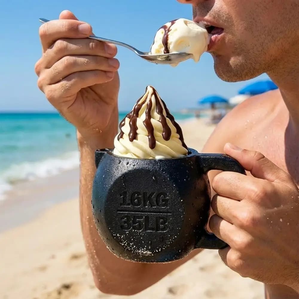 Porta Gelato a Forma di Kettlebell Stampato in 3D, Protezione per le Mani dal Freddo con Slot per Cucchiaio, Manicotto a Tema Palestra per Dessert Congelati