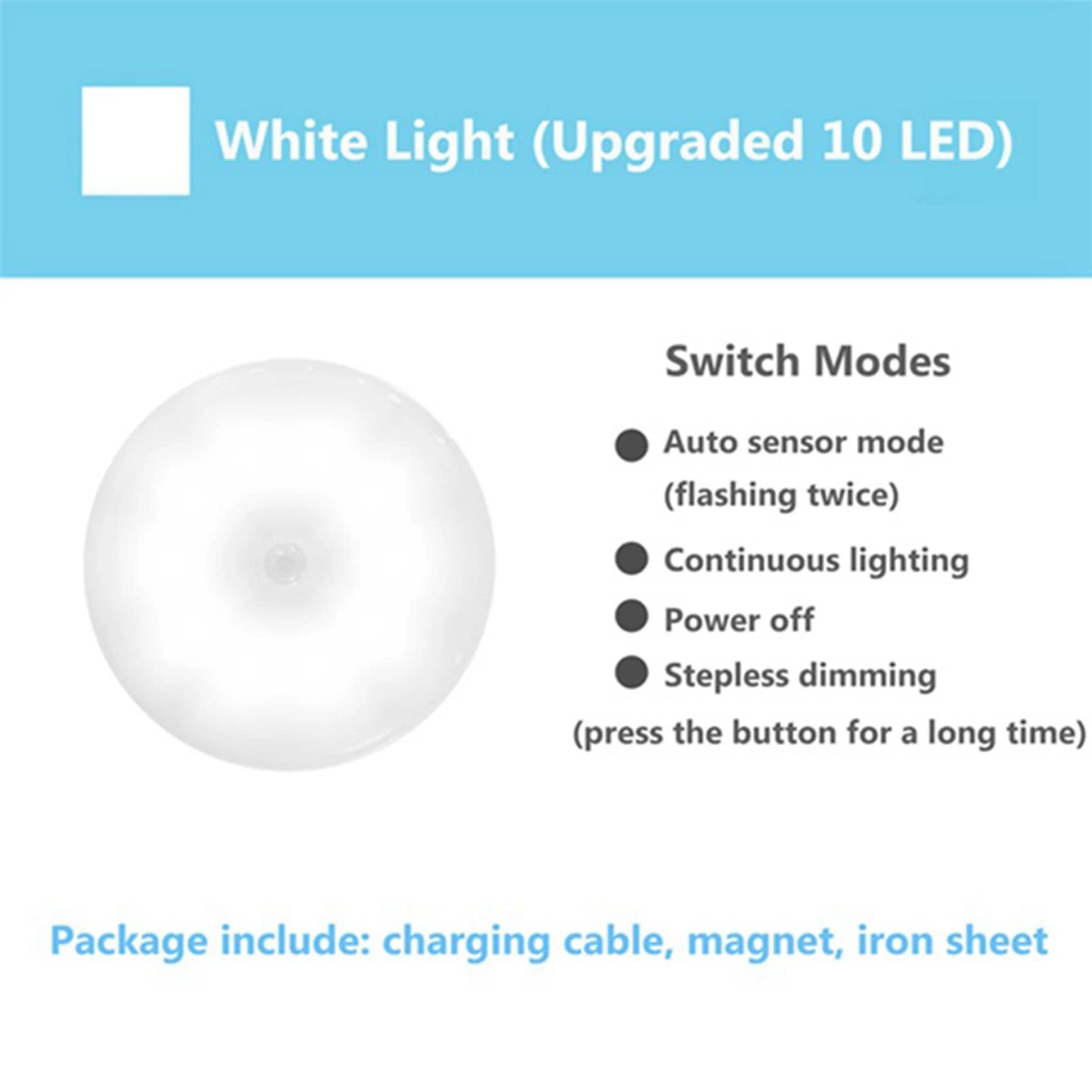 VEHO-3X PIR Motion Sensor LED Night Light USB Rechargeable Dimmable Night Lamp For Cabinet Light Wireless Closet Light -White