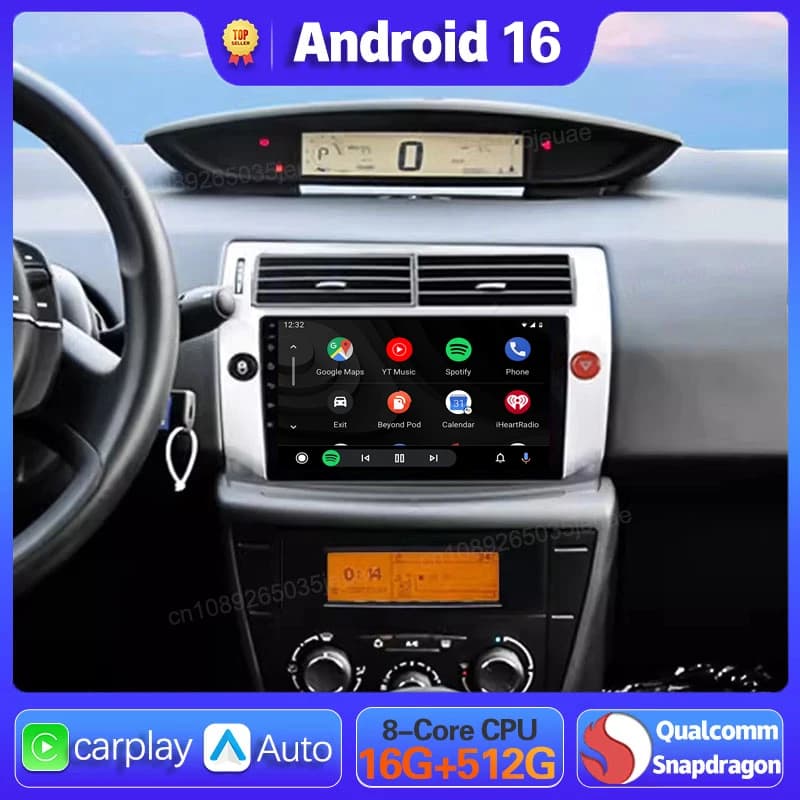 Android 16 Carplay Auto For Citroen C4 C-Triomphe C-Quatre 2006 2007 2008-2011 Car Radio GPS Multimedia Player 2Din Video Stereo