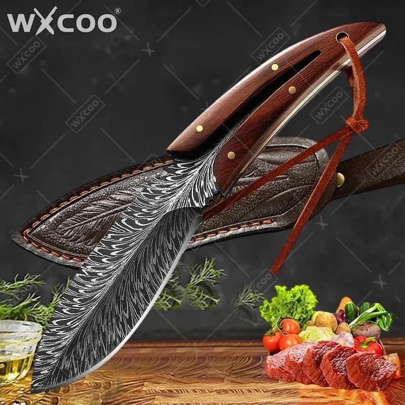 WXCOO Coltello da Cucina Multiuso per Affettare Carne, Coltelli e Accessori da Cucina in Acciaio Inossidabile, Coltello da Macellaio per Disossare Frutta e BBQ