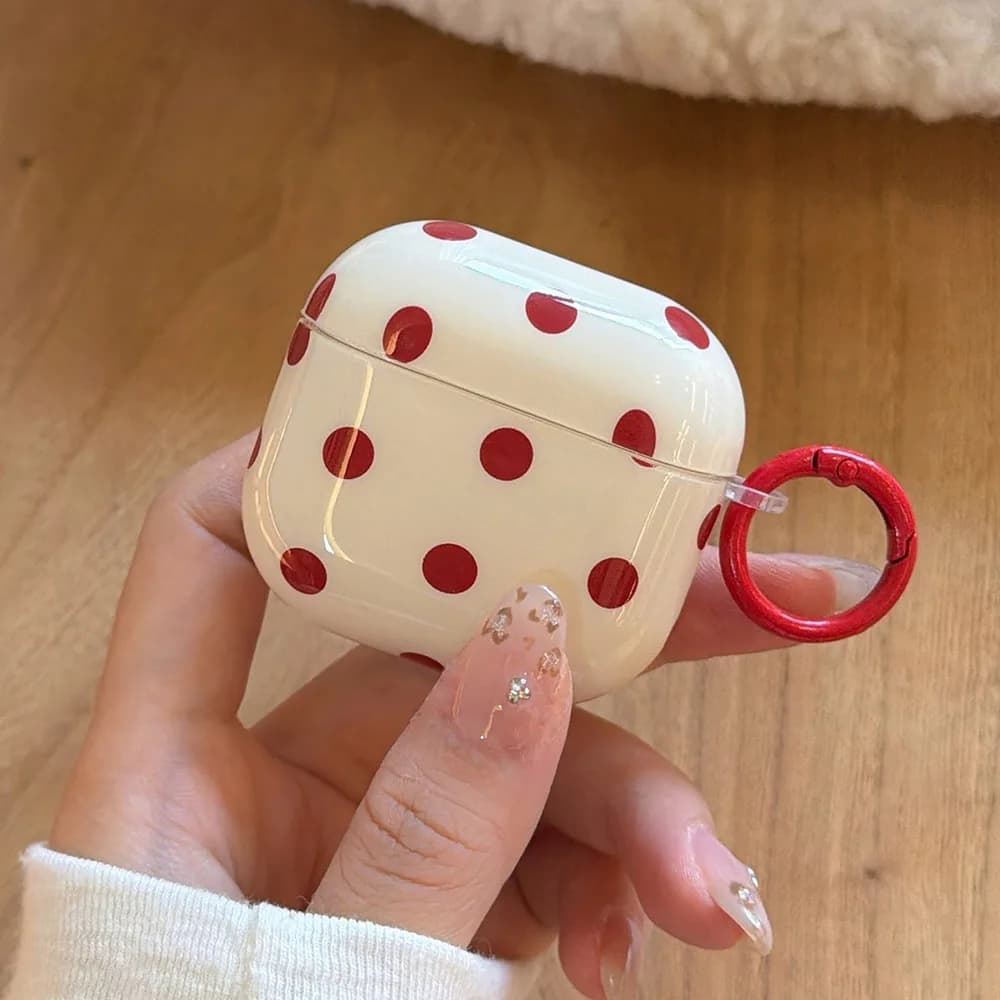 Custodia morbida per auricolari a pois rossi di Capodanno per AirPods 4 2024 con portachiavi Protezione anticaduta per AirPods 1 2 3 Pro 3 Pro2 Cover