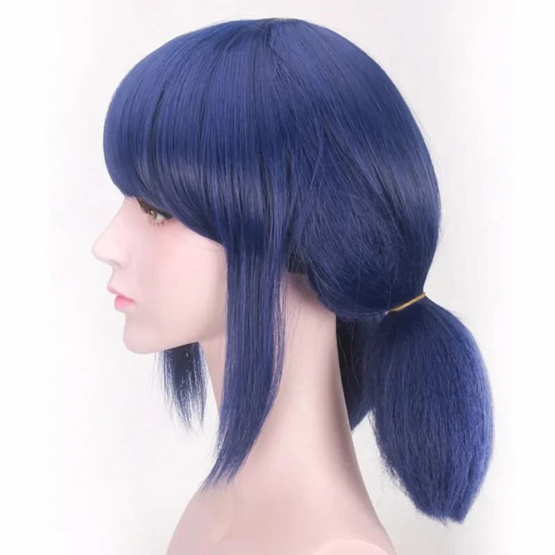 Parrucca Anime LB Wigs Marinette Cosplay con Doppia Coda di Cavallo Corta Liscia Blu Resistente al Calore Sintetica
