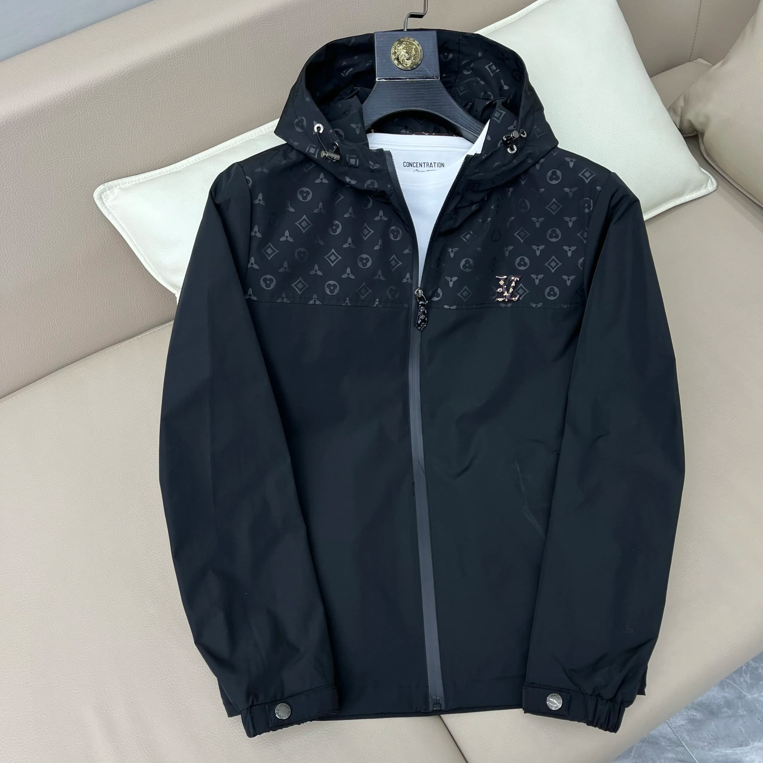 European Station Spring New High-end Printed Black Hooded Jacket 2025 Men's Jacket Youth Trendy Brand Windproof Top