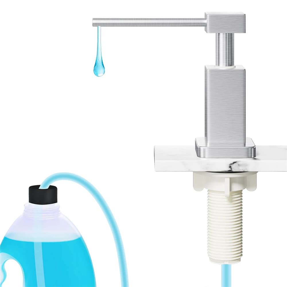 Dispenser di Sapone per Lavello da Cucina in Acciaio Inox con Pompa Integrata per Lavaggio Piatti, Tubo Estensibile 100cm/Bottiglia 350ml, Finitura Spazzolata/Nera