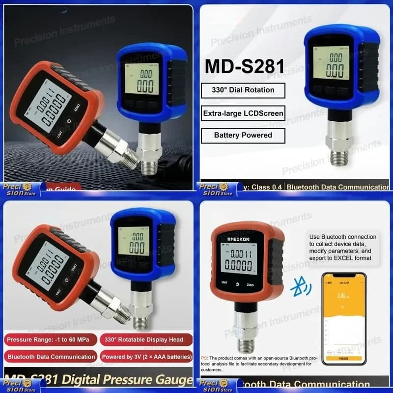 For MD-S281 Digital Vacuum Gauge G1/2 Rotatable LCD High Precision Data Logging Pressure Meter Auto Car Motorcycle Parts Tool