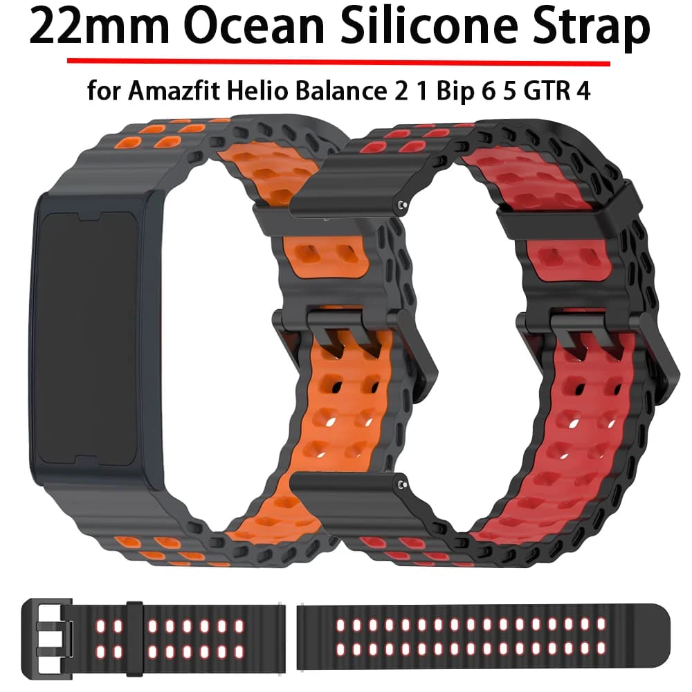 Cinturino in silicone oceano da 22 mm per Amazfit Helio Balance 2 1 Bip 6 5 GTR 4 3 cinturino Huawei Watch 5 GT6 GT5 46mm Band