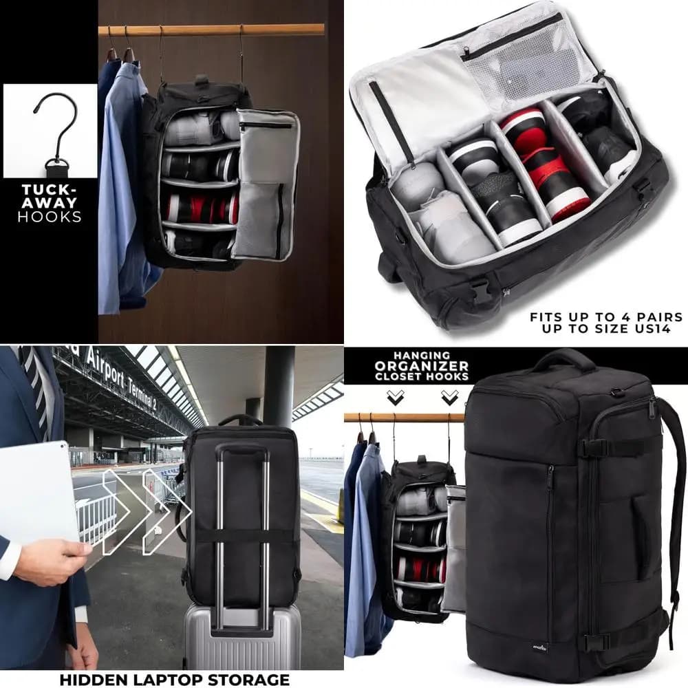 Zaino da Viaggio Premium per Sneaker e Abbigliamento - Doppio Scomparto per Scarpe e Attrezzatura (Nero)
