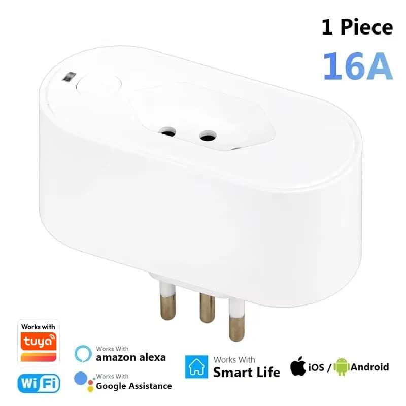 Works with Tuya 16A/20A Brazil Standard Wifi Smart Plug Socket Work with Google Home Alexa with Power Monitor APP Remote Control