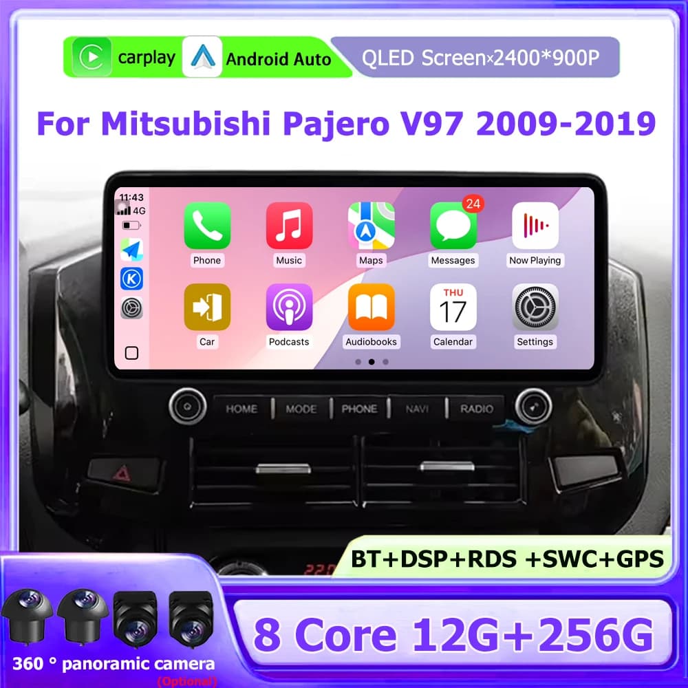 Autoradio Lettore Video Multimediale di Navigazione GPS Per Mitsubishi Pajero V97 2009-2019 Android 16 Wireless CarPlay Bluetooth DSP