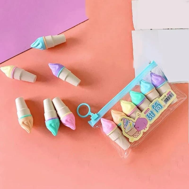 Set di 6 Evidenziatori a Forma di Gelato, Mini Penne Marker per Bambini, Strumenti di Disegno e Pittura per Studenti, Nuovi Articoli di Cancelleria Scolastica