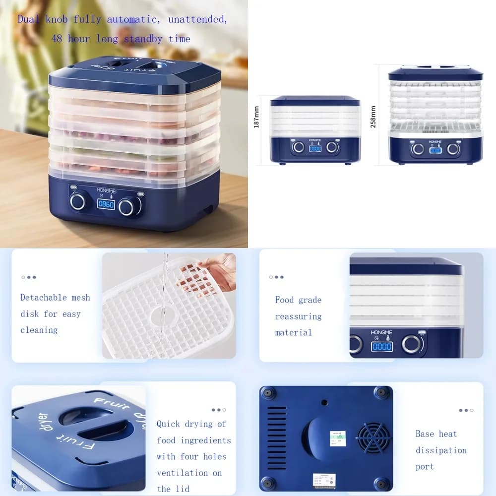 Essiccatore Alimentare a 5 Livelli da 160W per Frutta, Verdura, Carne e Cibo per Animali Domestici - Essiccatore ad Aria Automatico per Cucina, per Alimenti Sani