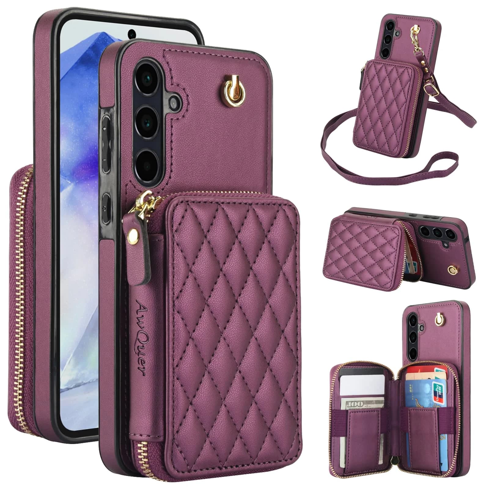Custodia a portafoglio a tracolla per Samsung Galaxy A56 A36 A16 A55 A35 A15 A54 A14 A73 A53 A13, custodia con blocco RFID