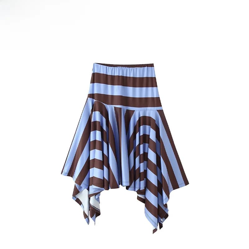 Fashionable Versatile Striped Asymmetric Skirt ZR Summer New Arrival Women's Clothing Polyester Fabric Regular Length Outerwear