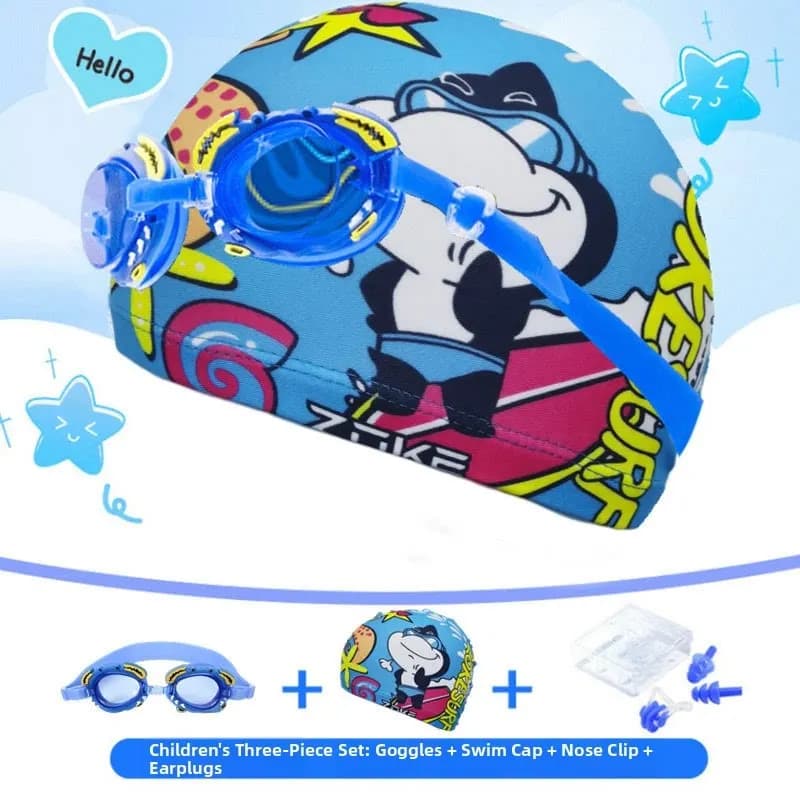Children's swim glasses set, 3 pieces, with cartoon pattern, soft silicone, for kids and girls, swimming protection, nose clip, ear plugs
