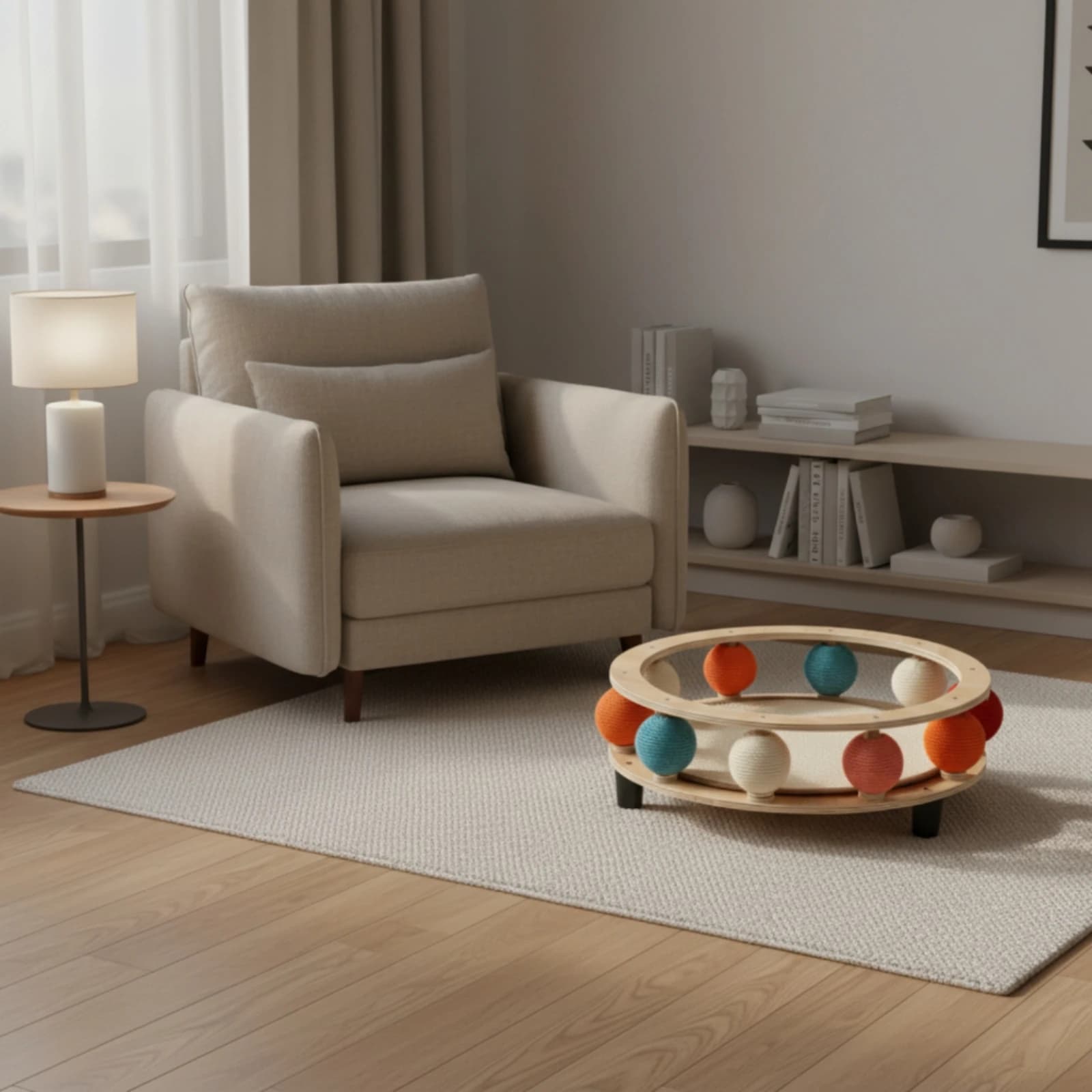 Cat Bed with Scratcher Balls Solid Wood Wooden Cat Bed Pet Furniture Sturdy Long-Lasting for Cats, Living Room, Bedroom