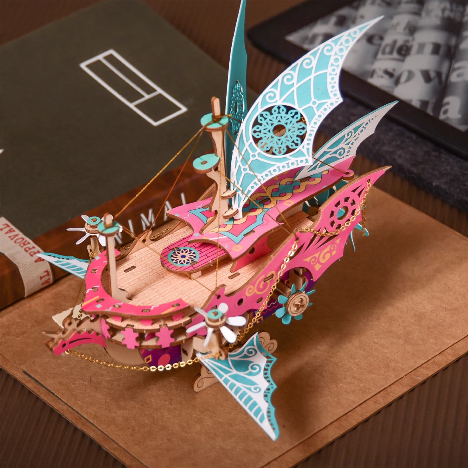 Fai da te in legno in stile cinese modello di dirigibile lavorato a mano una mille e una notte nave fantasy puzzle 3D regalo per i bambini