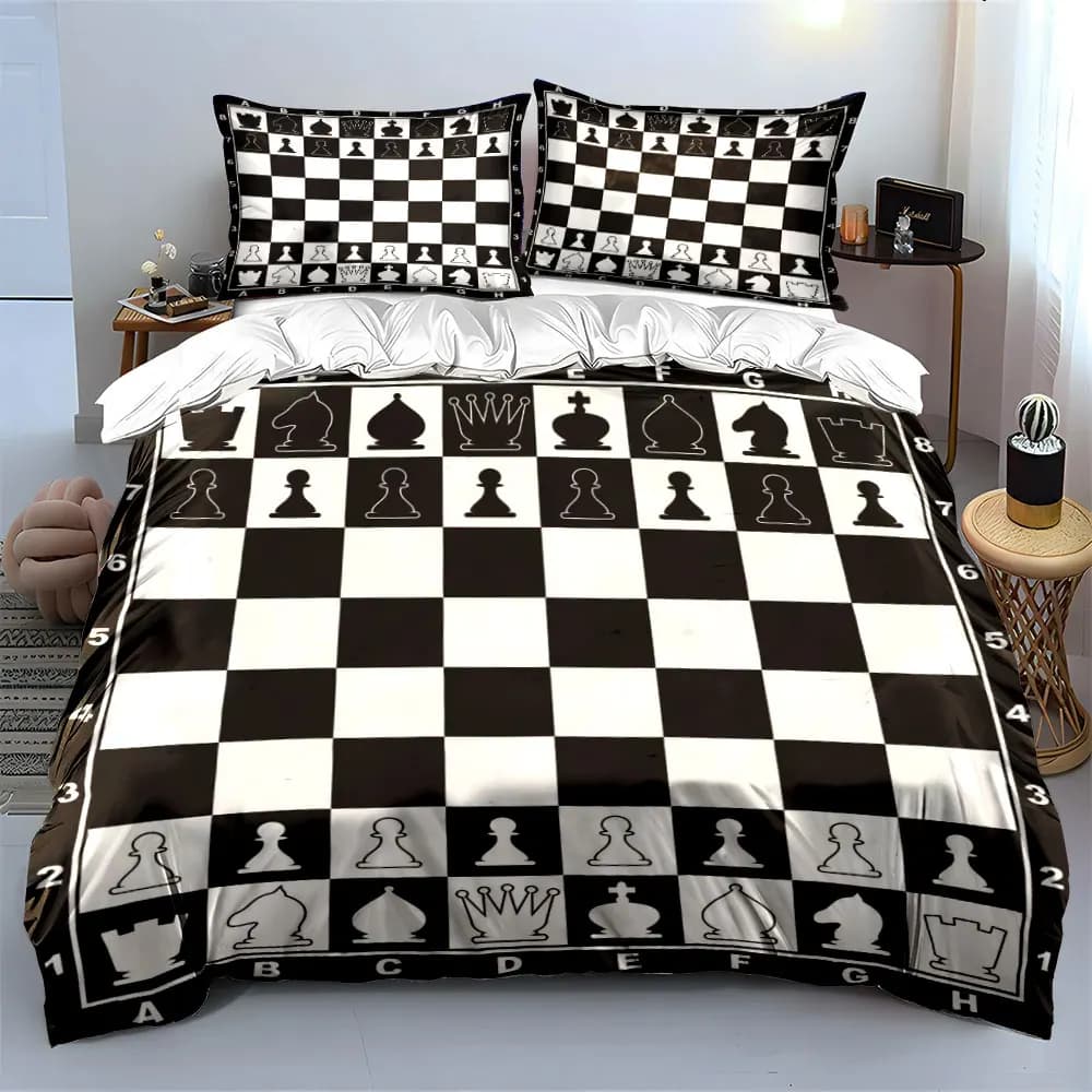 Set di scacchi in tre pezzi, diverse misure per camerette di bambini e adulti, set di biancheria da letto raffinato in 3 pezzi, idea regalo