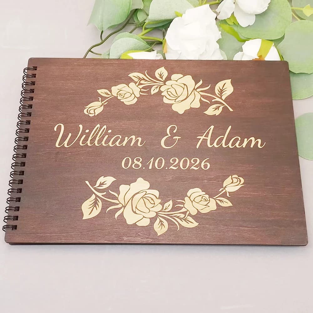 Custom guest book, guest books for weddings, photo albums, guest book for wooden weddings - personalized laser
