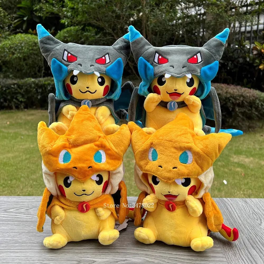 2025?? ?4 Stili Cosplay Pokemon Peluche Mega Shiny Charizard XY Pikachu Mantello Peluche Cartone Animato Bambola Morbida
