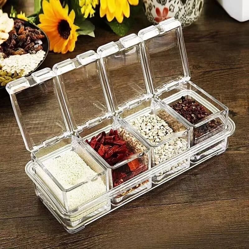 Set di 4 Contenitori per Spezie da Cucina Staccabili con Cucchiaio e Coperchio, Bottiglie per Condimenti Domestici, Contenitore per Conservazione Spezie