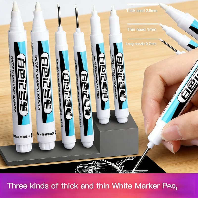 Pennarelli a vernice bianca permanente (1/4 pezzi), pennarello per fori profondi da 0,7 mm per legno, plastica, vetro, metallo, ceramica e altre superfici