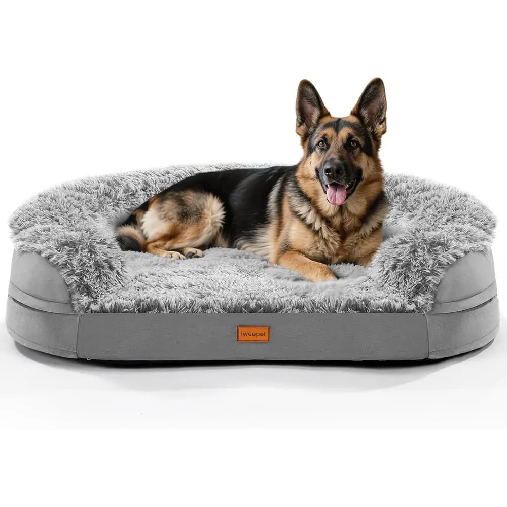 Cuccia Ortopedica per Cani 3.7 Pollici di Spessore con Cuscino Curvo, Rivestimento Lavabile, Memory Foam, Grigio