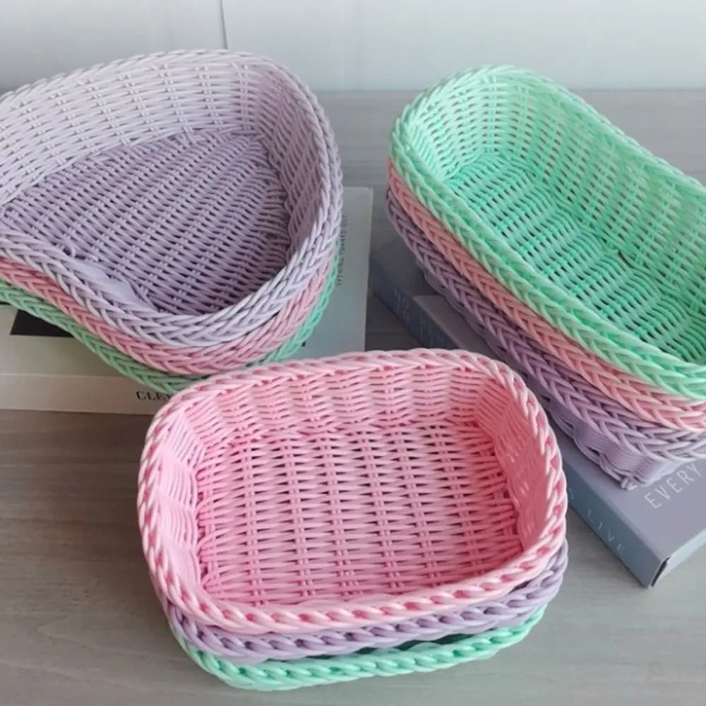 Nuovo Cestino Intrecciato a Mano in Plastica Effetto Rattan a Forma di Cuore, Organizzatore da Scrivania, Accessorio per Foto