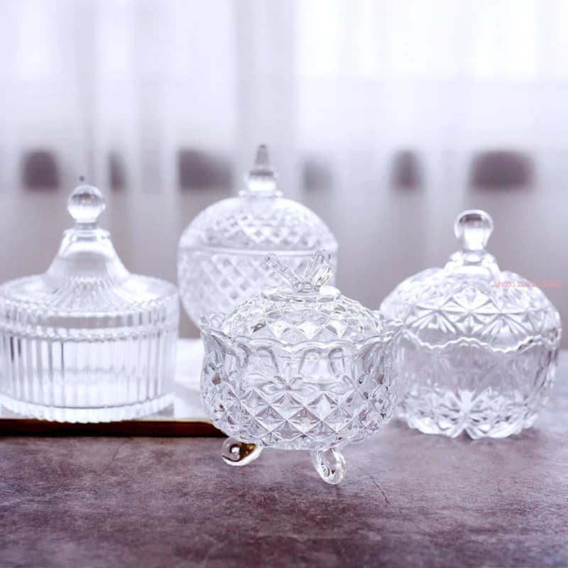 European Crystal Glass Candy Jar with Lid Storage Household Living Room Dried Fruit Snack Jewelry