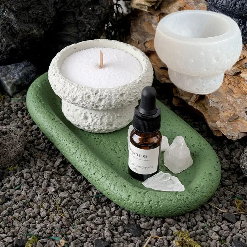 DIY Silicone Candle Holder Mold Cement Candle Vessel Resin Gypsum Tray Mold for Art Projects Home Decoration