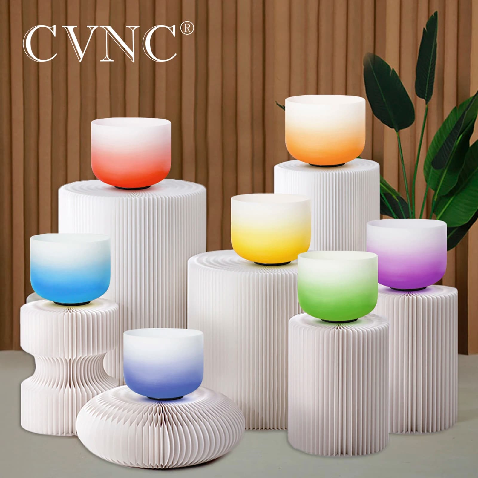 CVNC 8 Inch Half Color Aria Gradient Design Frosted Quartz Crystal Singing Bowl for Sound Healing with Mallet
