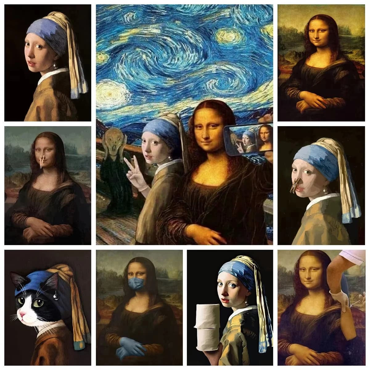 Girl with A Pearl Earring and Mona Lisa Digital Oil Painting Family Friends Party Hand-painted Home Wall Decorat Birthday Gift