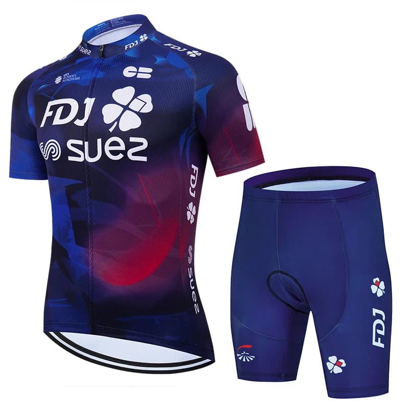 2025 FDJ Cycling Knit Set Men's Summer Cycling Clothing Road Bike Shirt Short Sleeve MTB Short Sleeves with Bicycle Saddles Fast drying