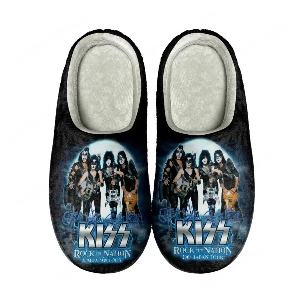 Pantofole da Interno Personalizzate con Punta Chiusa, Design Musicale Kiss, in Cotone, Antiscivolo, per Donna e Uomo, Comode per la Casa