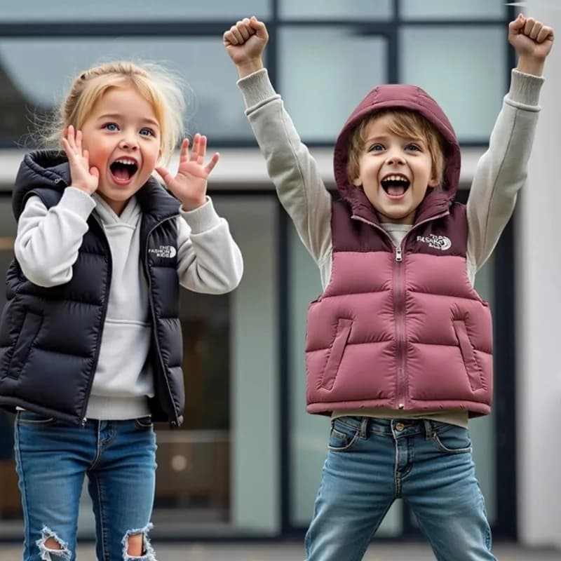 Gilet invernale per bambini Giacca calda senza maniche Giacche con cerniera Cappotto con cappuccio 4-14 anni Colletto alla coreana autunnale Gilet casual Abbigliamento