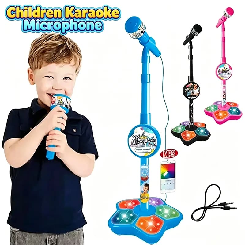 Kids Microphone Stand Portable Electronic Karaoke Musical Machine with Light Party Karaoke Microphone Toys Children Gfit