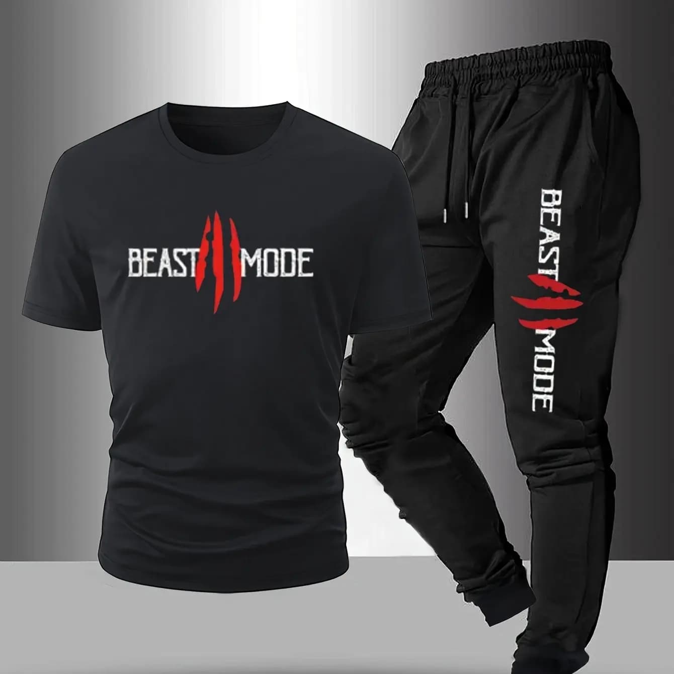 Men's short-sleeved t-shirt and pants set spring/summer paw print letter-print crew-neck short-sleeved t-shirt sports pants set