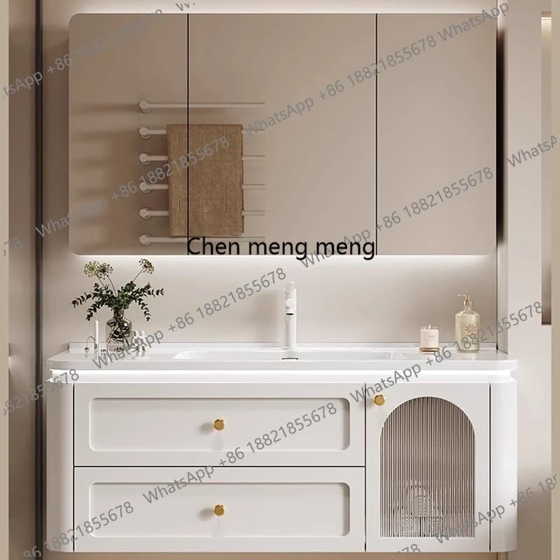Mobile Bagno Moderno Europeo con Specchio e Cassetti, Organizer per Bagno, Arredamento Casa