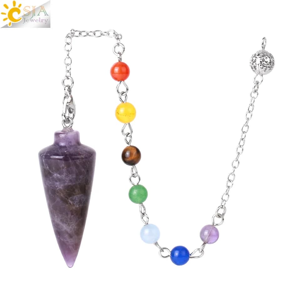CSJA Pendolo di Cristallo per Dowsing Chakra Pendolo Divinazione Reiki Ciondolo in Pietra Naturale Ametiste Quarzo Gioielli Spirituali H094