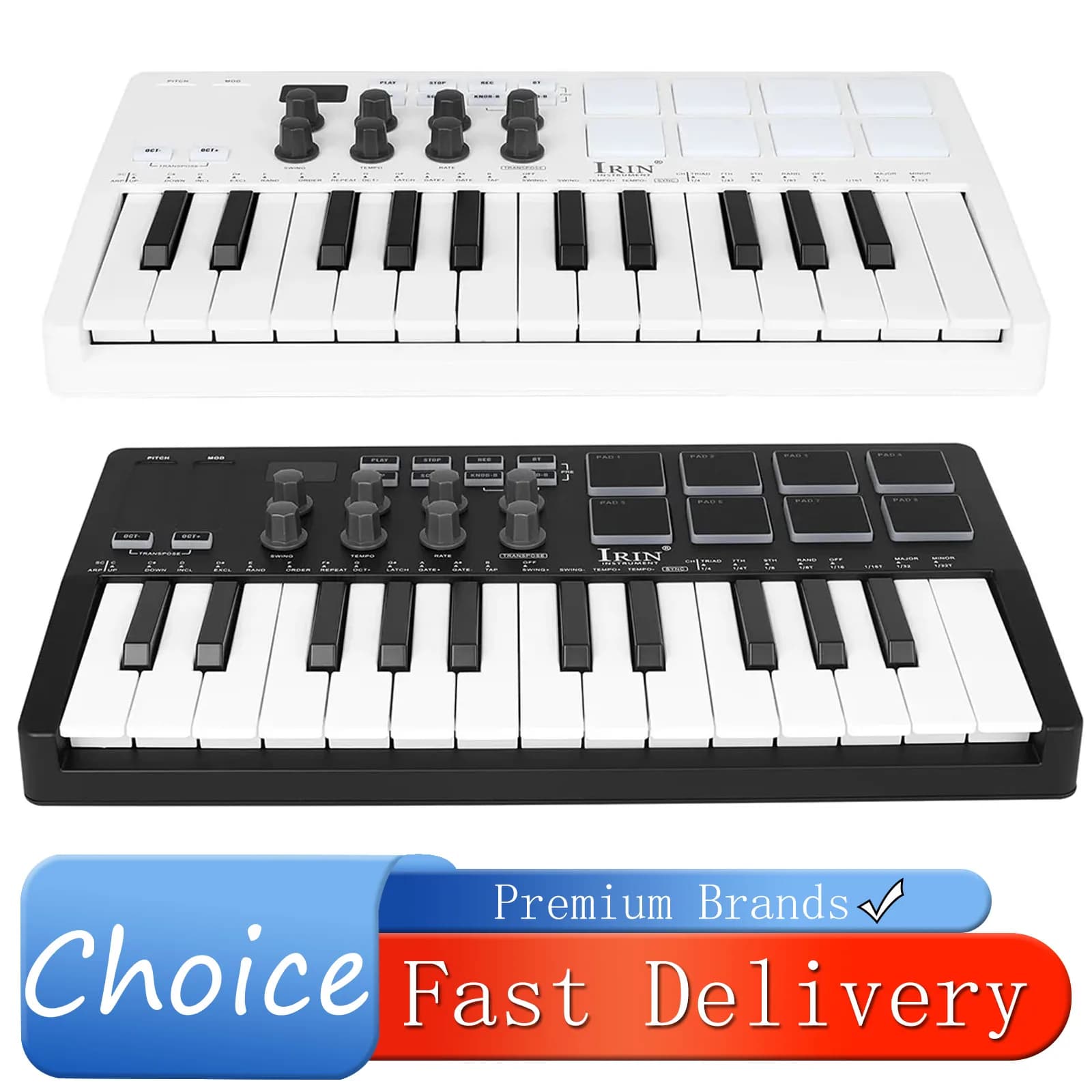 Controller MIDI IRIN SMK-25 con Tastiera USB Mini a 25 Tasti, 8 Pad RGB, 8 Manopole e Software per Produzione Musicale SMK-25 Incluso