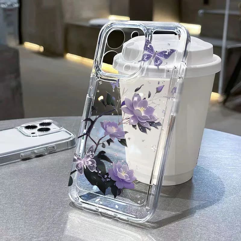 Custodia per telefono trasparente con motivo loto rosa e viola per Xiaomi Redmi Note 14 Pro Plus 13 12S 12 11 10 14C 13C 12C Cover morbida in silicone